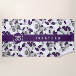 Toalha De Praia Crianças cinzas roxas bolas de futebol dons esport