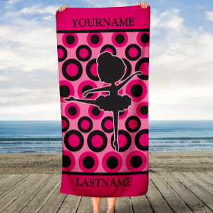 Toalha De Praia Crianças de Balé Preto e Rosa Personalizadas
