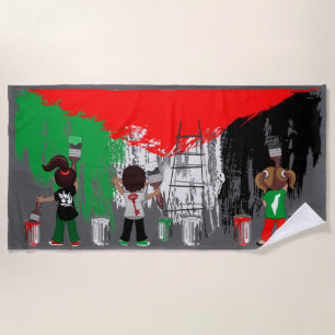 Toalha De Praia Crianças de Gaza Pintando a Bandeira da Palestina