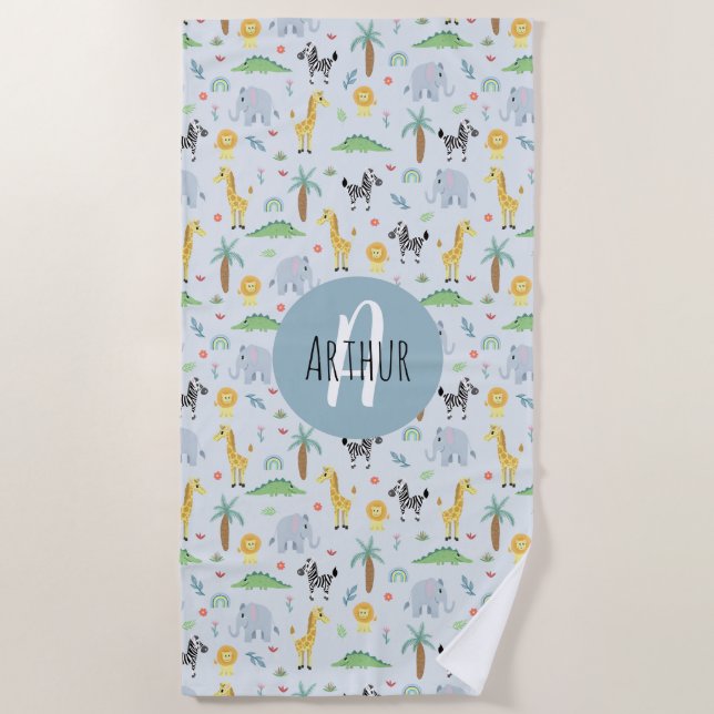 Toalha De Praia Crianças de Zebra Animais Safari Selvagens (Frente)