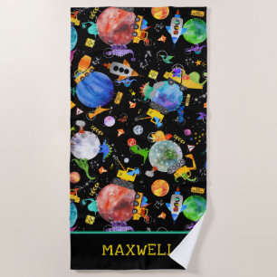 Toalha De Praia Crianças do Espaço da Tripulação do Dinossauro da 