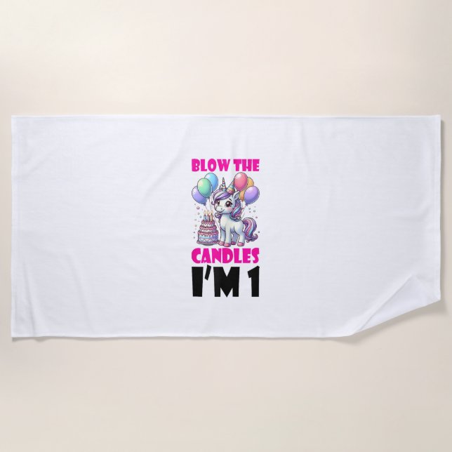 Toalha De Praia Crianças do primeiro aniversario da Unicorn Menino (Frente)