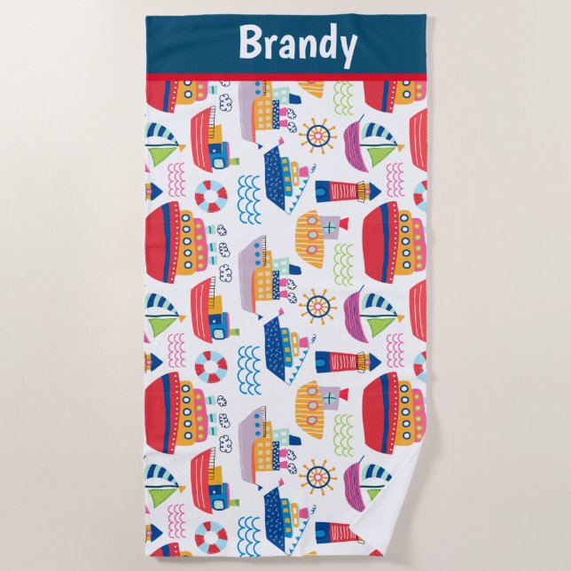 Toalha De Praia Crianças Monogramas Boats (Frente)