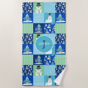 Toalha De Praia Crianças Octopus Winter Sports Patch Personalizado