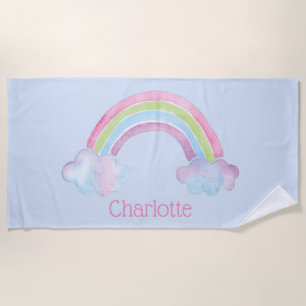 Toalha De Praia Crianças Personalizadas do Arco-Íris com Aquarela