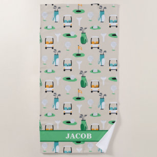 Toalha De Praia Crianças Personalizadas Golfer Golfcart Golfing