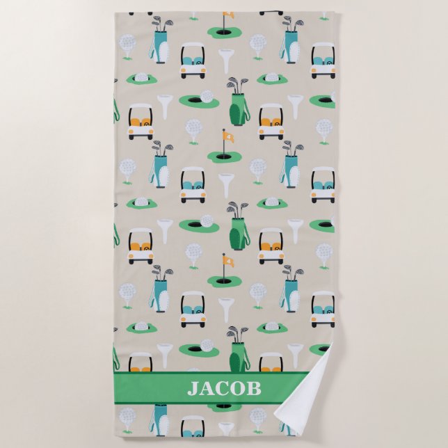 Toalha De Praia Crianças Personalizadas Golfer Golfcart Golfing (Frente)