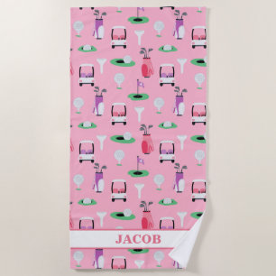 Toalha De Praia Crianças Personalizadas Golfer Golfcart Golfing