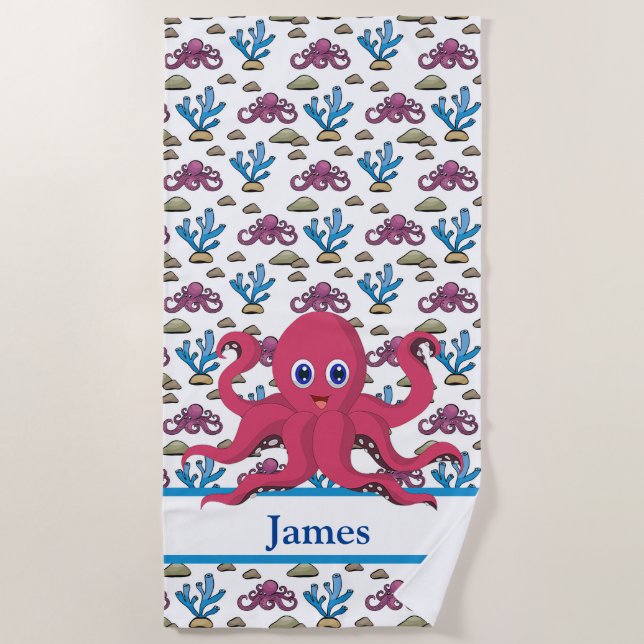 Toalha De Praia Crianças personalizadas Octopus (Frente)