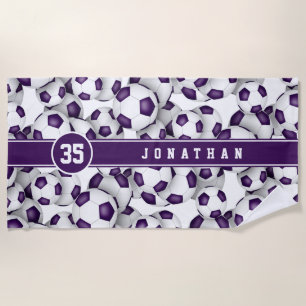 Toalha De Praia Crianças Torneiras de futebol branco roxo