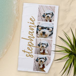 Toalha De Praia Crie seu próprio script de colagem de fotos 4 dour<br><div class="desc">Colagem de fotos em um layout de fita com um enorme roteiro moderno para o nome. Use até quatro fotos de telefone quadradas ou selfie para criar um presente exclusivo e pessoal. Ou você pode ficar com o filhote hipster e fazer uma moda. Para obter melhores resultados, use fotos que...</div>