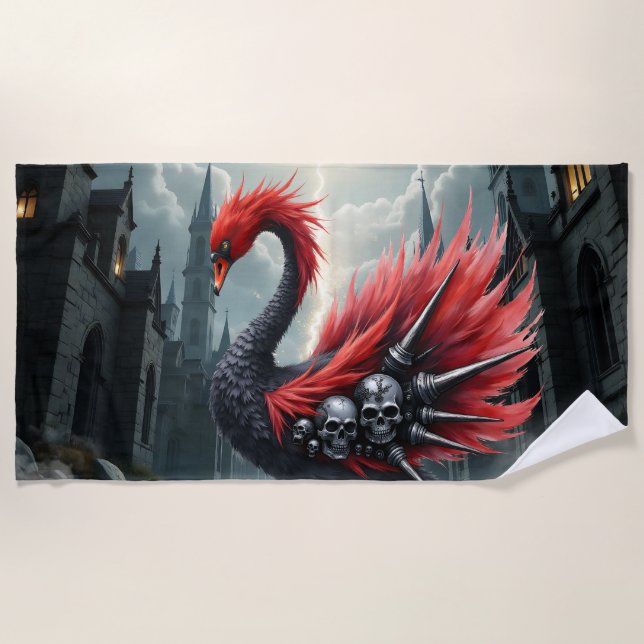 Toalha De Praia Crimson Cathedral Swan. (Frente)
