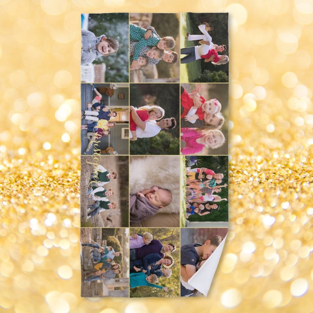 Toalha De Praia Crio 12 Filhos Da Família De Colagem De Fotografia (Create 12 Photo Collage Family Kids Monogrammed Beach Towel)