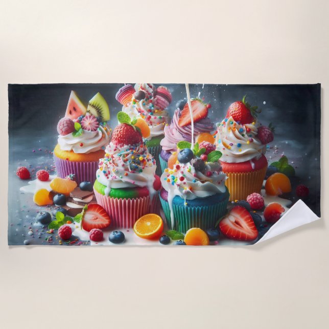 Toalha De Praia Cupcakes deliciosos (Frente)