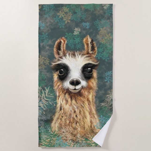 Toalha De Praia Curioso Llama Funny Beach Towel (Frente)