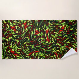 Toalha De Praia Curvas de amarelo-esverdeado e vermelho vívido