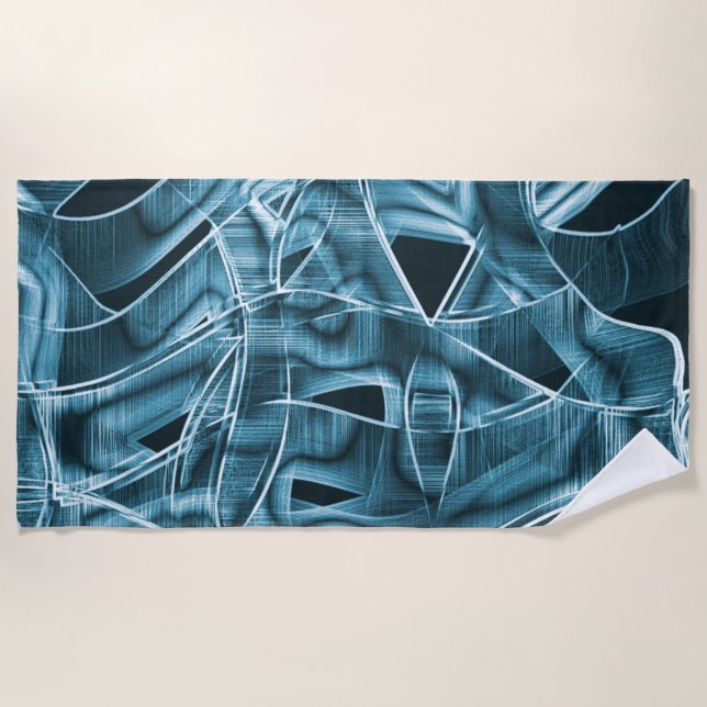 Toalha De Praia Curvas de fita, néon azul com alivio e sobreposiçã (Frente)