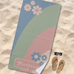 Toalha De Praia Curvas Retro Groovy Floral