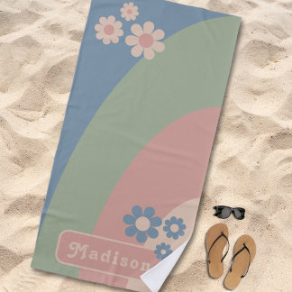 Toalha De Praia Curvas Retro Groovy Floral