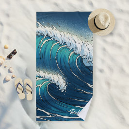 Toalha De Praia Custom Large Ocean Wave Graphic Beach Towel 