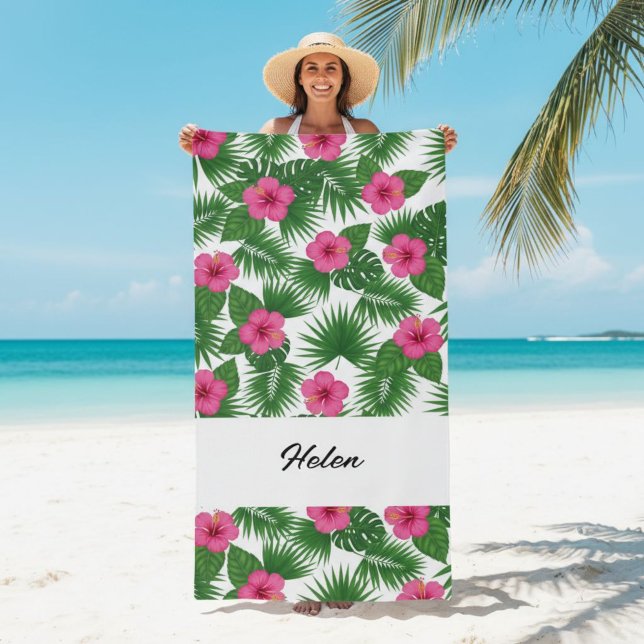 Toalha De Praia Custom Large Tropical Flower Beach Towel for Her (Criador carregado)