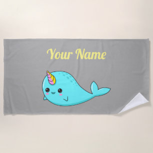 Toalha de praia customizável de Kawaii Narwhal