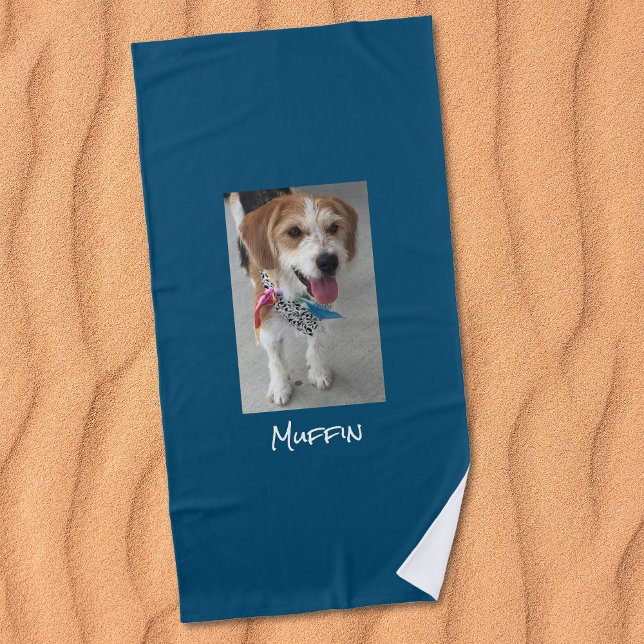 Toalha De Praia Customize Pet or Child's Photo & Name, Ocean Blue (Criador carregado)