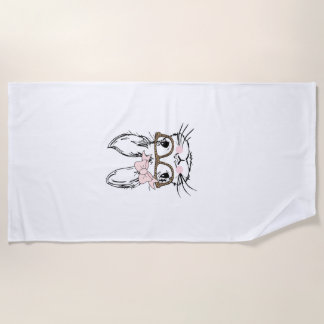 Toalha De Praia Cute Bunny Face Shirt Leopard Print Glasses EASTER