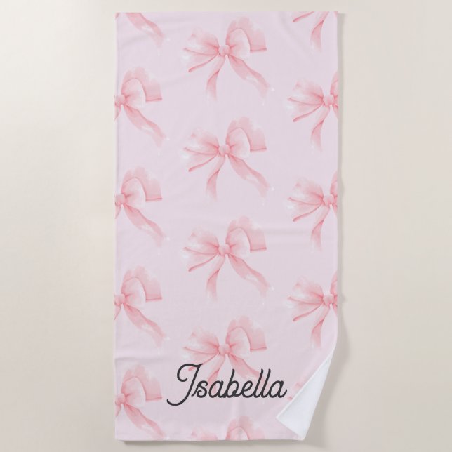 Toalha De Praia Cute Coquette Pink Bow Girl (Frente)