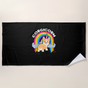 Toalha De Praia Cute Corgicorn _ Unicorn Arco-Íris _ Camiseta Dono