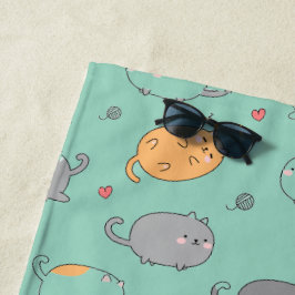 Toalha De Praia Cute & Cozy Sleepy Cat Dreams Pattern