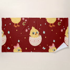 Toalha De Praia Cute Easter Chick with Pink Bow Seamless Pattern 