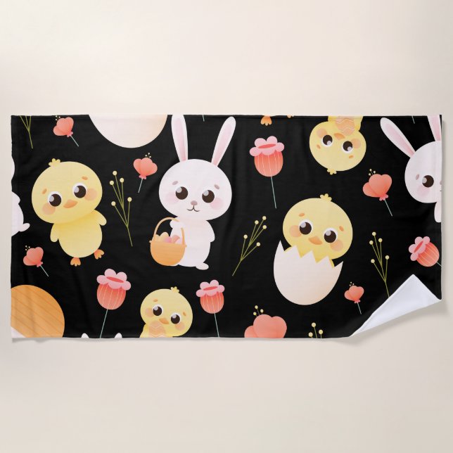 Toalha De Praia Cute Easter Chicks & Bunnies Seamless Pattern  (Frente)