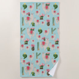 Toalha De Praia Cute Fiesta Llama & Cactus Pattern