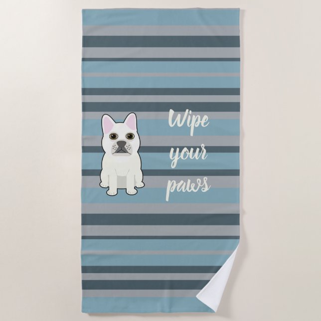Toalha De Praia Cute French Bulldog Blue Striped (Frente)