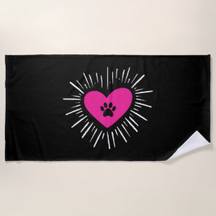 Toalha De Praia Cute I Love My Dog Puppy Cat Paw Heart