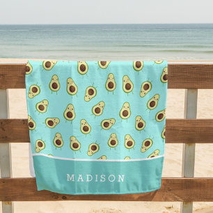 Toalha De Praia Cute Kawaii Sorrindo o padrão Avocado personalizad