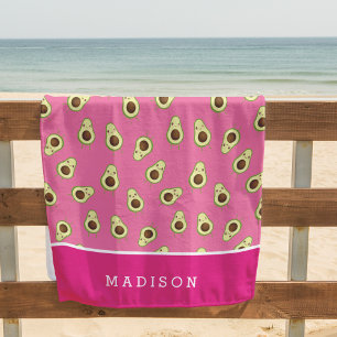 Toalha De Praia Cute Kawaii Sorrindo o padrão Avocado personalizad