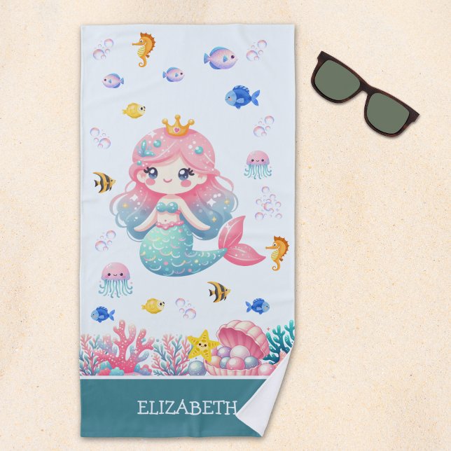 Toalha De Praia Cute Mermaid Under the Sea (Criador carregado)