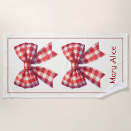 Toalha De Praia Cute Red and Cream Gingham Bows