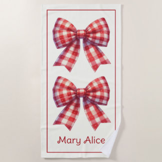 Toalha De Praia Cute Red and Cream Gingham Bows