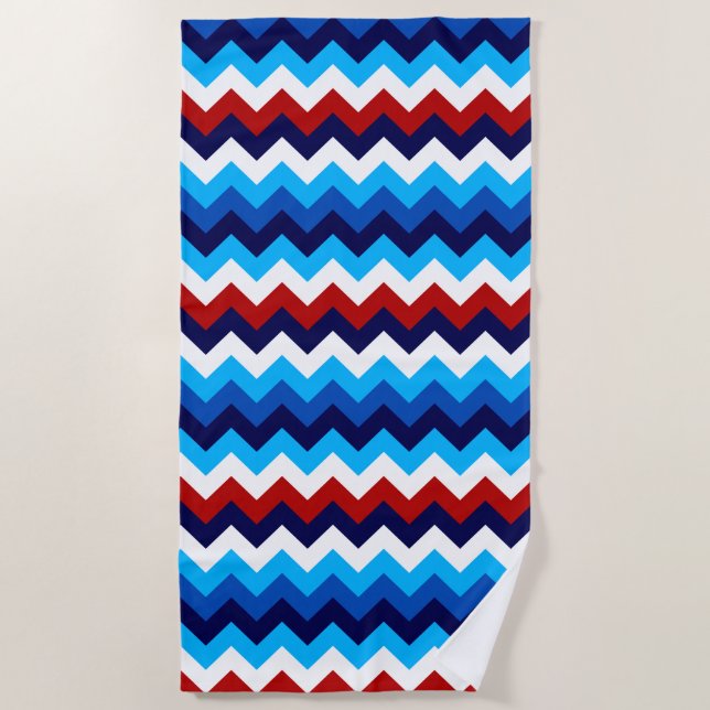 Toalha De Praia Cute Red White Blue Chevrons Beach Towel (Frente)