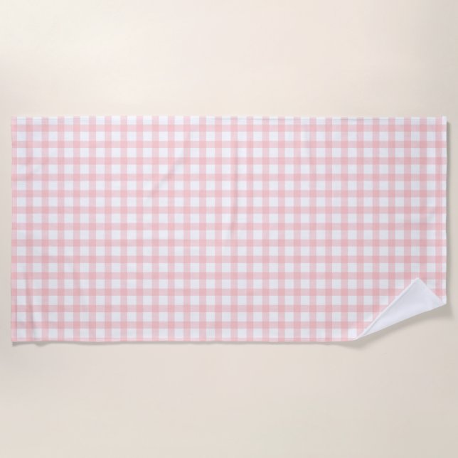 Toalha De Praia Cute Retro Pink Gingham Plaid pattern (Frente)