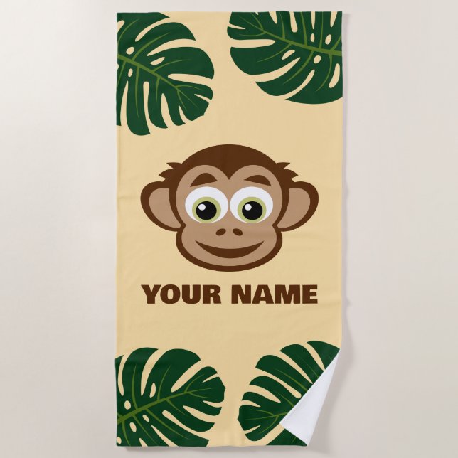Toalha De Praia Cute safari monkey cartoon personalized kid's (Frente)
