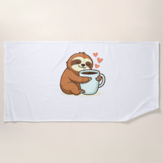Toalha De Praia Cute Sloth Hugging Big Coffee Cup Premium T-Shirt