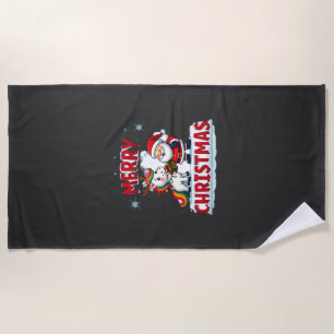 Toalha De Praia Cute Xmas Unicórnio Papai Noel em T-Shirt de Natal