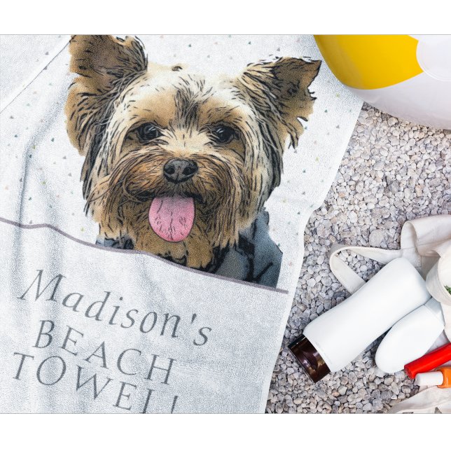Toalha De Praia Cute Yorkie Dog Pet Animal Name Pattern (Cute yorkie beach towel that can be personalized with any name.)