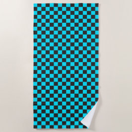 Toalha De Praia Cyan and charcoal checkerboard pattern
