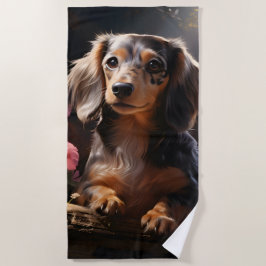 Toalha De Praia Dachshund Entre Os Blooms