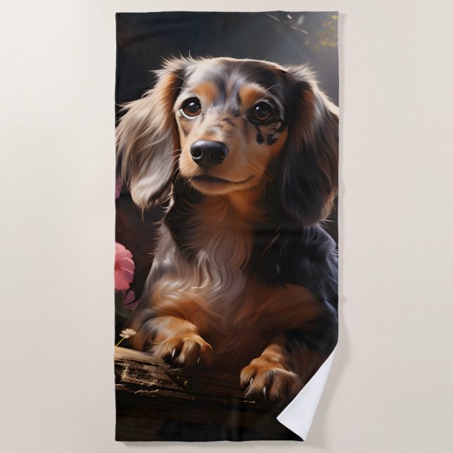 Toalha De Praia Dachshund Entre Os Blooms (Frente)